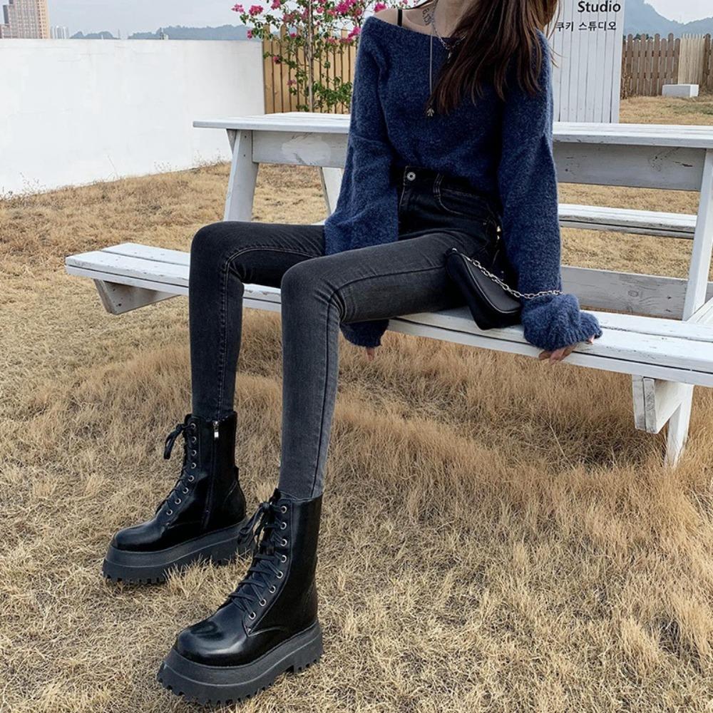 Slim Stretch Nine-point Jeans for Women with High Waists and Small Legs