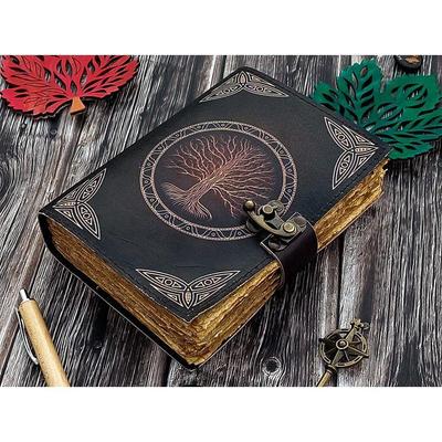 Leather Journal Tree of Life - Genuine Leather Notebooks For Women - Beautiful Journal with Embossed Tree Blank Handmade Paper Gift For Men