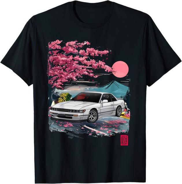 JDM Japan Cherry Blossom Drift Car Japanese Street Racing Graphic T-Shirt S