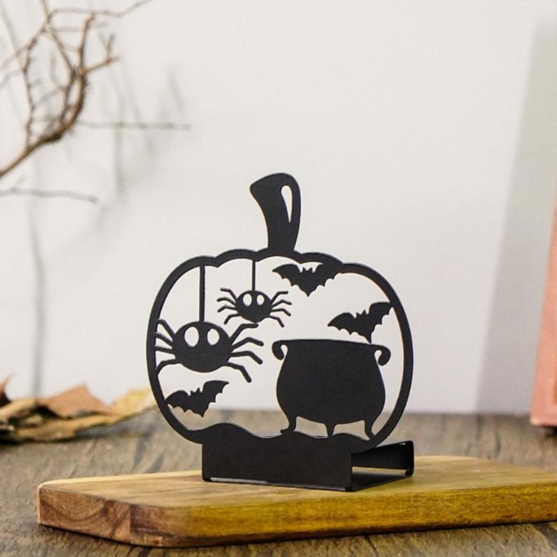 Horror Ghostly Bat Cats Iron Tealight Candle Holders for Halloween Festivities Home Centerpieces Candlestick Decors