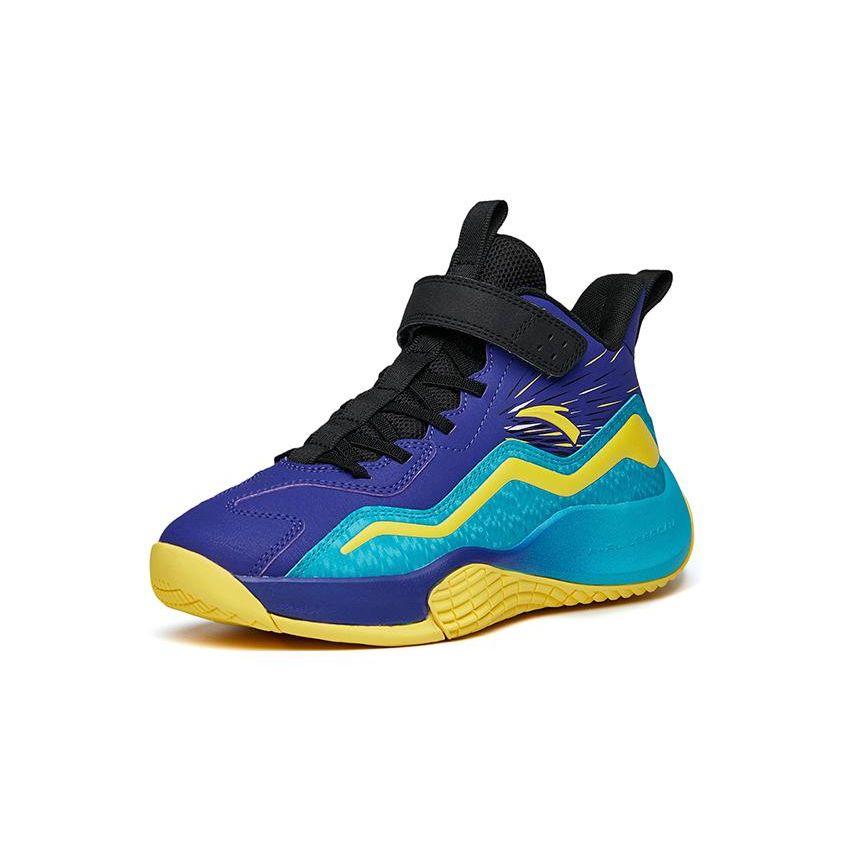 Anta Kids Non-Slip Wear-Resistant Mid-Top Basketball Shoes Kids sneaker Blue Yellow Purple A312211101-3