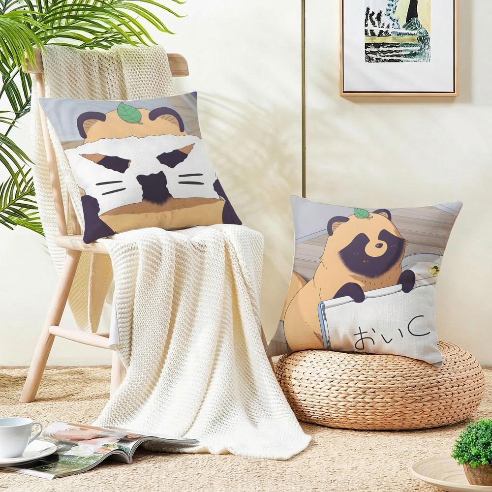 you and the rain tanukiS Cushion Cover Breathable and skinfriendly linen pillowcase square removable and washable cushion