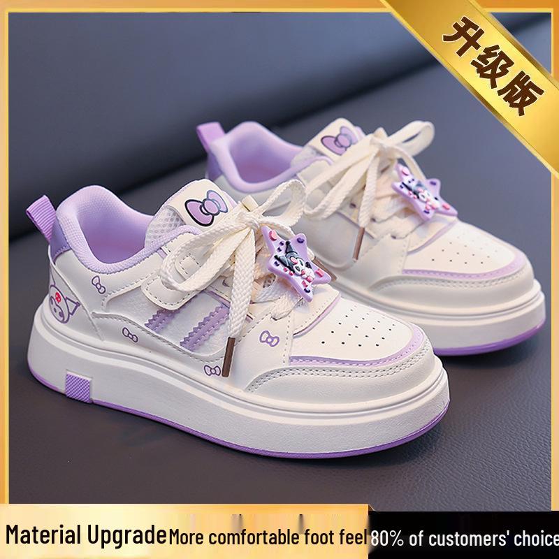 2026 Spring Girls' Skate Shoes - Cute Korean Style, Fashionable Cartoon White Sneakers, Breathable, Lightweight, Casual.