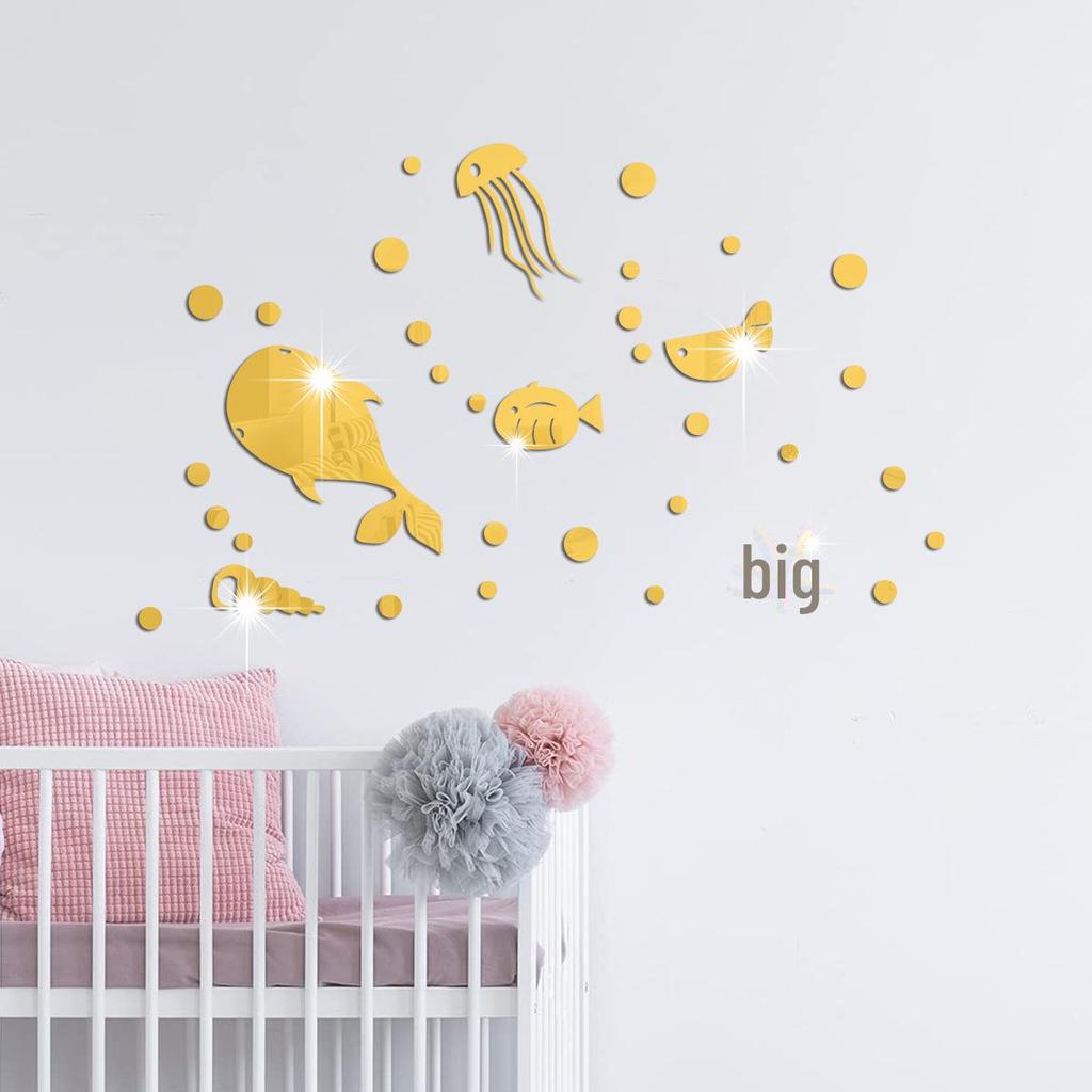 Autocolant de perete acrilic cu oglindă de pește de ocean pentru decorarea camerei
