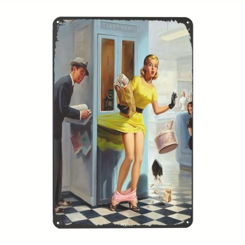 Pin-Up Girls Tin Sign, Retro Metal Wall Art