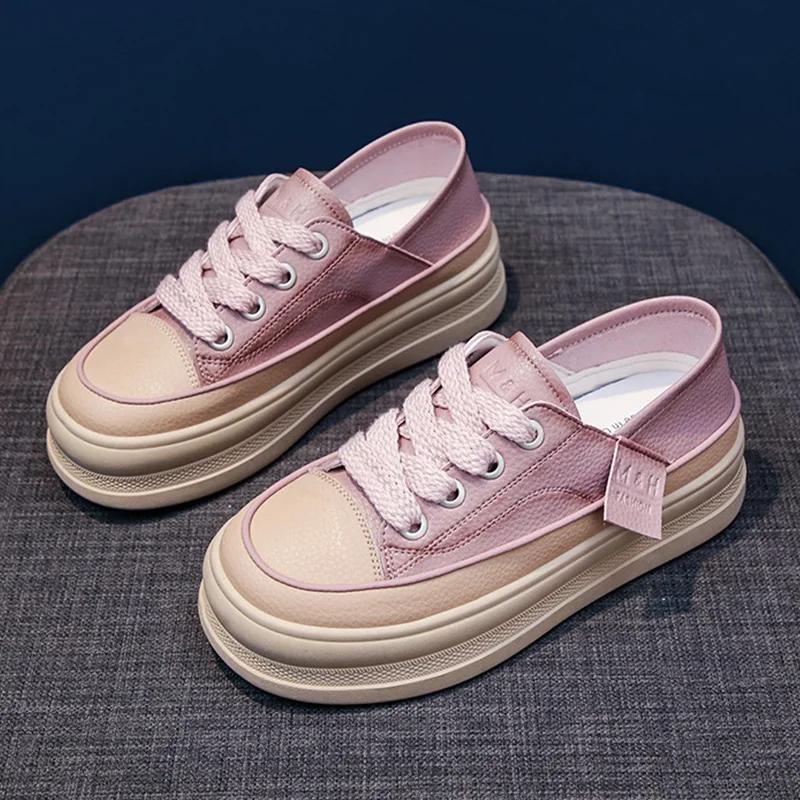 Neue Plateau-Sneaker Damen Herbst Trainer Atmungsaktives Leder Dünne Schuhe Mode Dicke Sohle Lässige Sportschuhe Klobige Sneaker