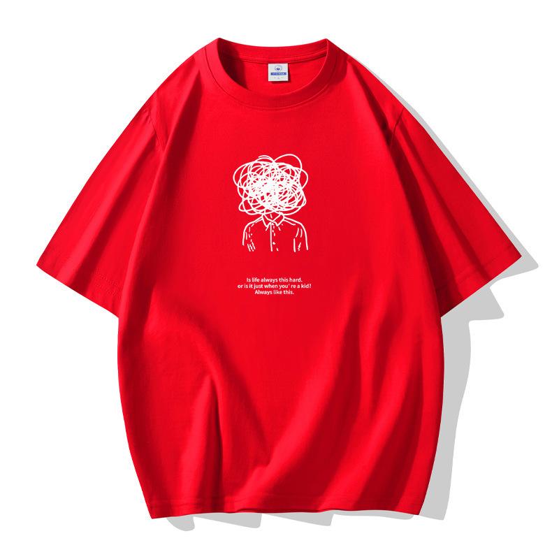 Thinking Pattern Men Short Sleeves T-shirt 100% Cotton Casual Tee Large Size