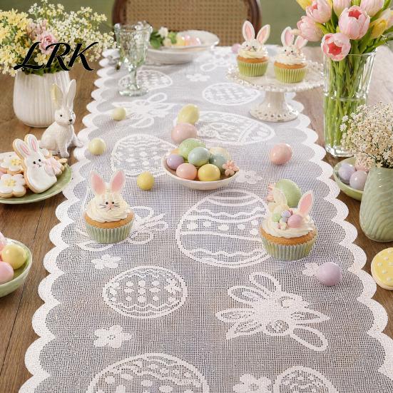 Decorative Table Runner Easter Lace Runners, 72 Inch Spring Eggs Runner, Tablecloth Bunny Decorations for Home Dining Room, Party and Supplies