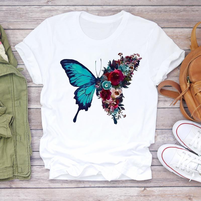 (Asian Size)  Print Lady T Shirt Trend Butterfly Trend 90s  Fashion Women Clothing Casual Top Short Sleeve Tee Female Graphic T-shirts