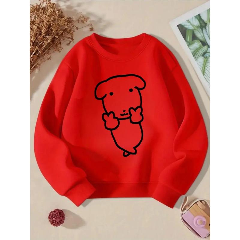 Girls' Crewneck Sweatshirt - Cute Dog Outline Simple Design Pattern Machine Washable, Spring And Autumn