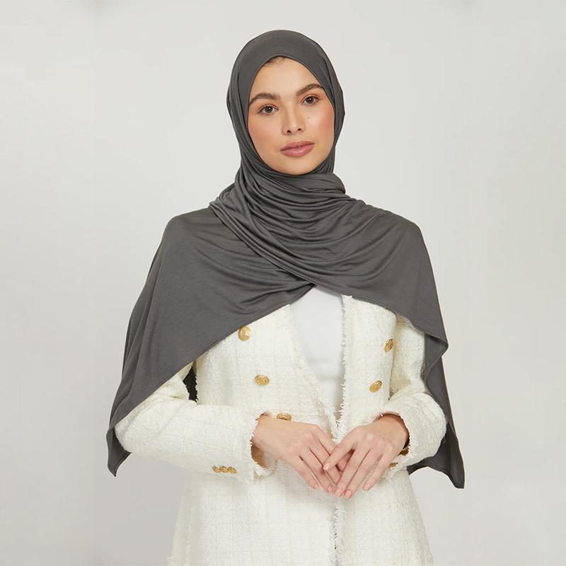 Hochwertiger Jersey-Hijab Schlichtes Muslimisches Kopftuch Einfarbige Mit Guter Naht Dehnbar Weich Turban Kopfwickel Schal