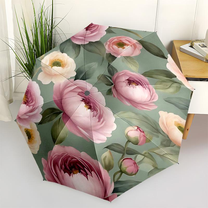 1PC Floral Pattern Umbrella-8-Rib Reinforced Portable Folding Travel Suitable for All Seasons Outdoor Daily , Fun Design-Z0420