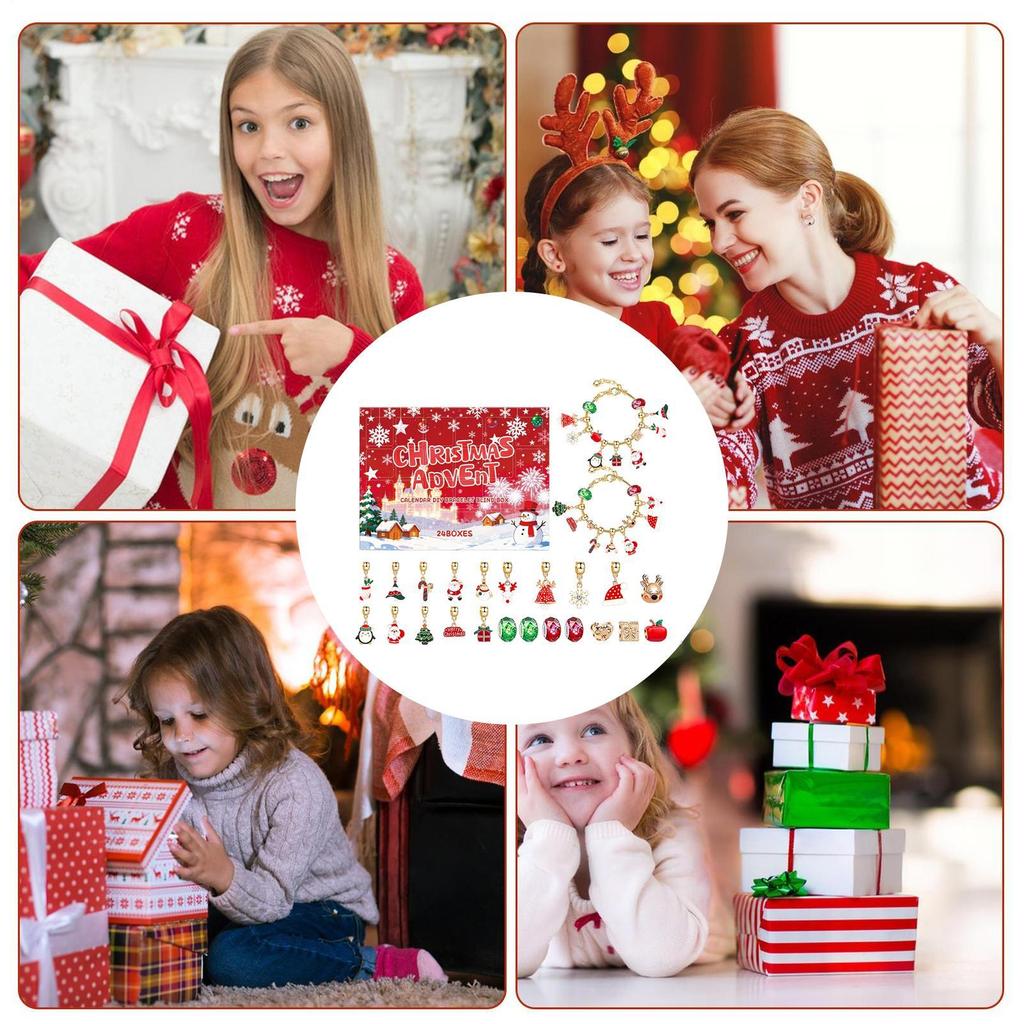 24 Countdown Calendar Advent Surprise Blind Box Set Christmas Charms Bracelet Set DIY Creative Ornaments Christmas Child Gifts
