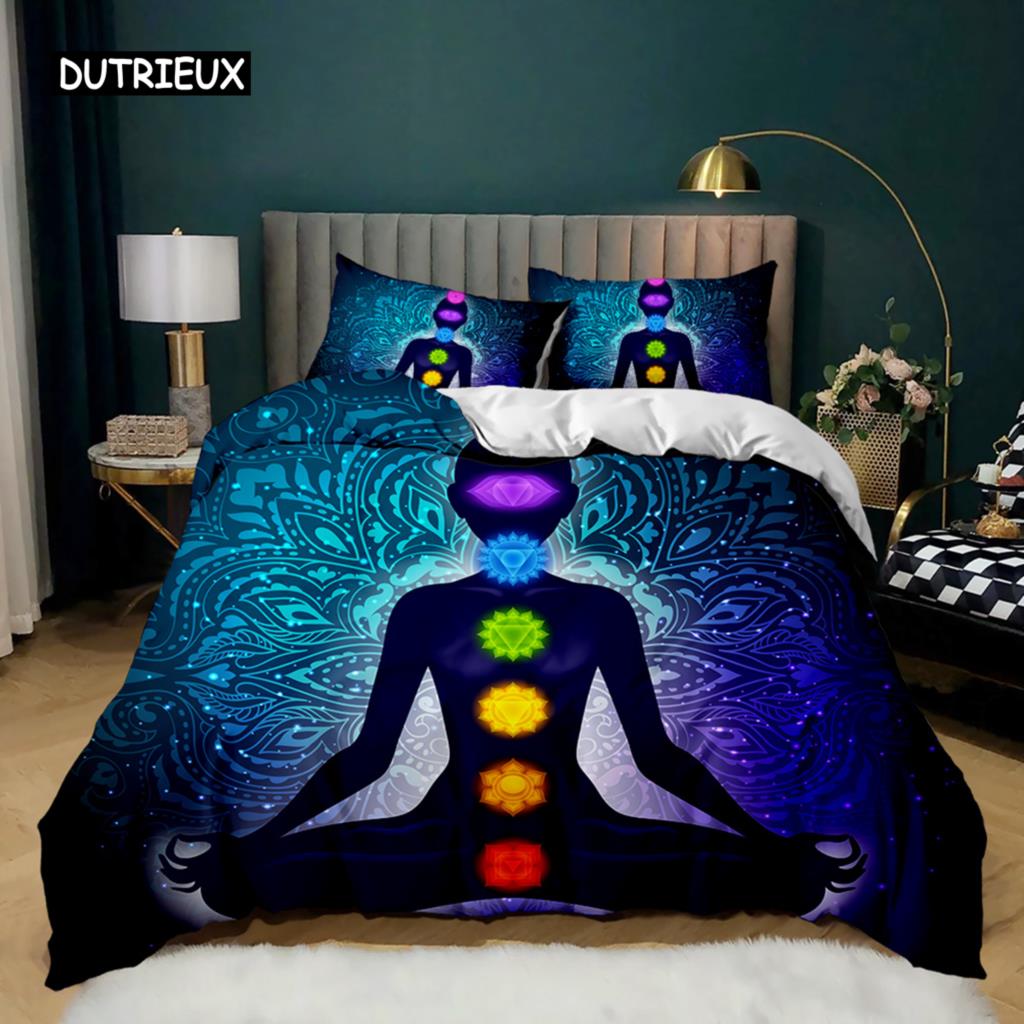 Buddha Duvet Cover Set Indian Art Bohemian Mandala Zen Themed Bedding Set Meditation Buddhist Lotus Floral Polyester Qulit Cover