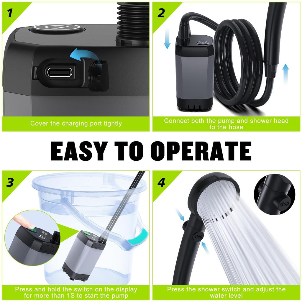 Portable Shower for Camping, Spopal 6000mAh Rechargeable Camping Shower with Intelligent LED Display for Hiking, Travel, Car