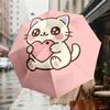 Adorable Kitten Heart Love Print Umbrella - Automatic Opening & Closing, Outdoor Travel Accessory, Lightweight and Durable 160