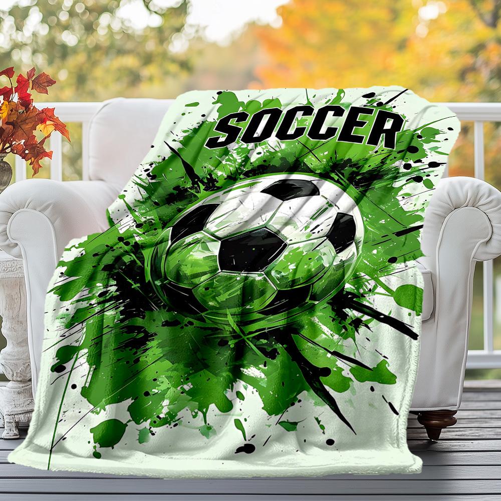 1PC Soccer BallOutdoor Flannel Blanket - Soft Plush Decor for Picnics, Camping, Bedroom, Playroom, Office, or Lunch Break 1238A