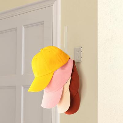 Wall Mounted Hat Hook Transparent Acrylic Hat Organizer Baseball Cap Holder with Adhesive/Drilling Installation Kit for Door Closet Bedroom