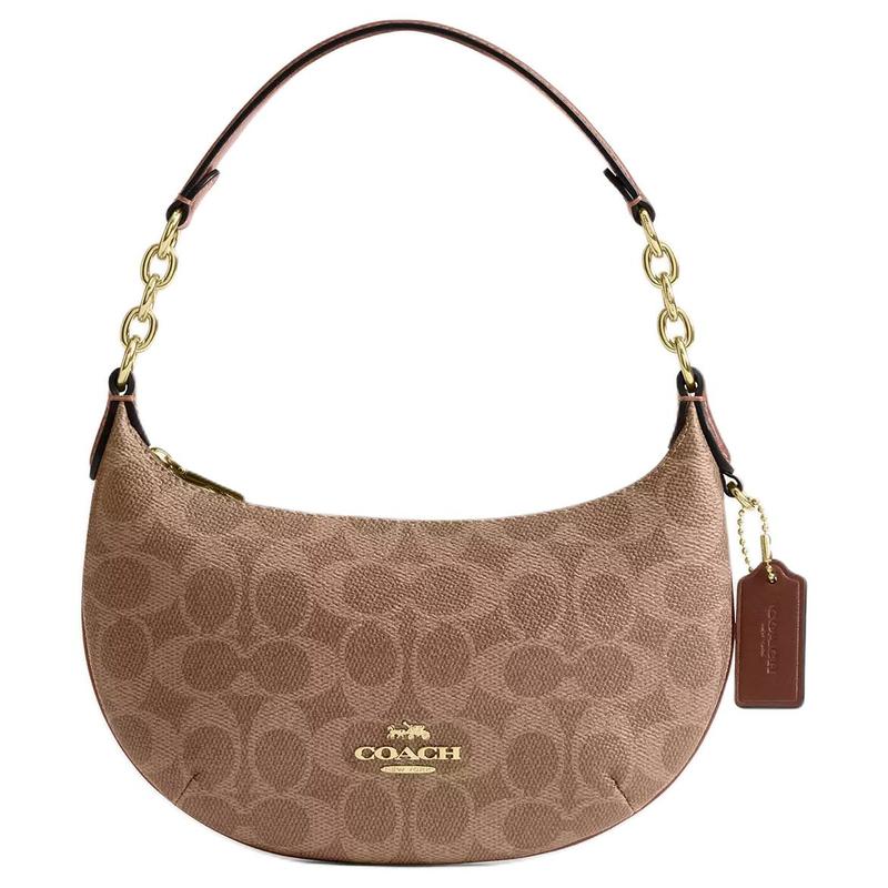 COACH Payton 22 Logo Coated Canvas and Smooth Leather Handbag Mini Women s Gold and Brown золотой