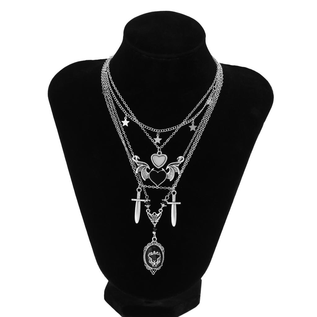 Dark Wind Tide Cool Peach Heart Wing Necklace, Creative Sword-Shaped Pendant Halloween Necklace For Women