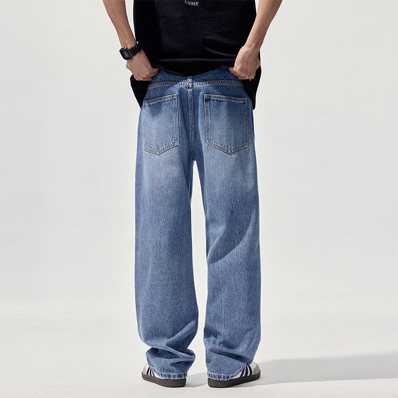 American High Street Trendy Brand Loose Wide-leg Straight Jeans Men's Autumn New Daily Commuter Long Pants