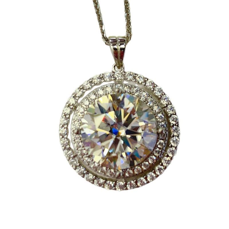 10 Carat Luxury Double Row Moissanite Pendant - Certified High-End European & American Fashion