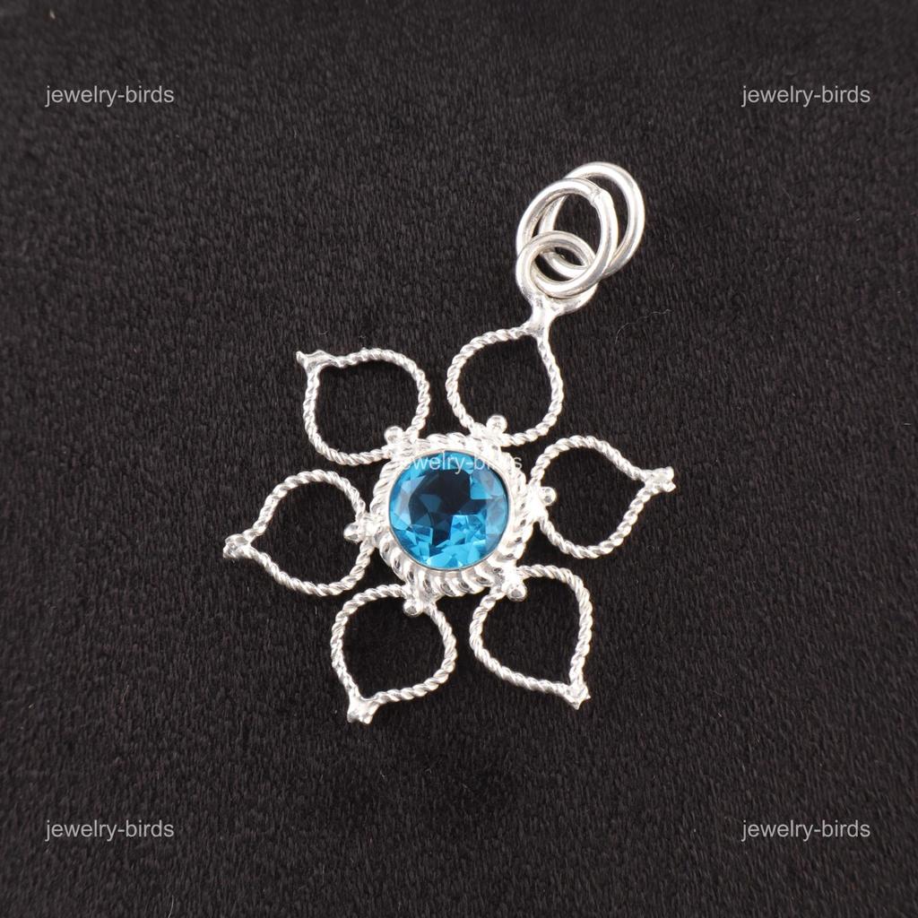 Natural Swiss Blue Topaz 925 Sterling Silver Memorial Day Trendy Pendant Jewelry PP-18-9