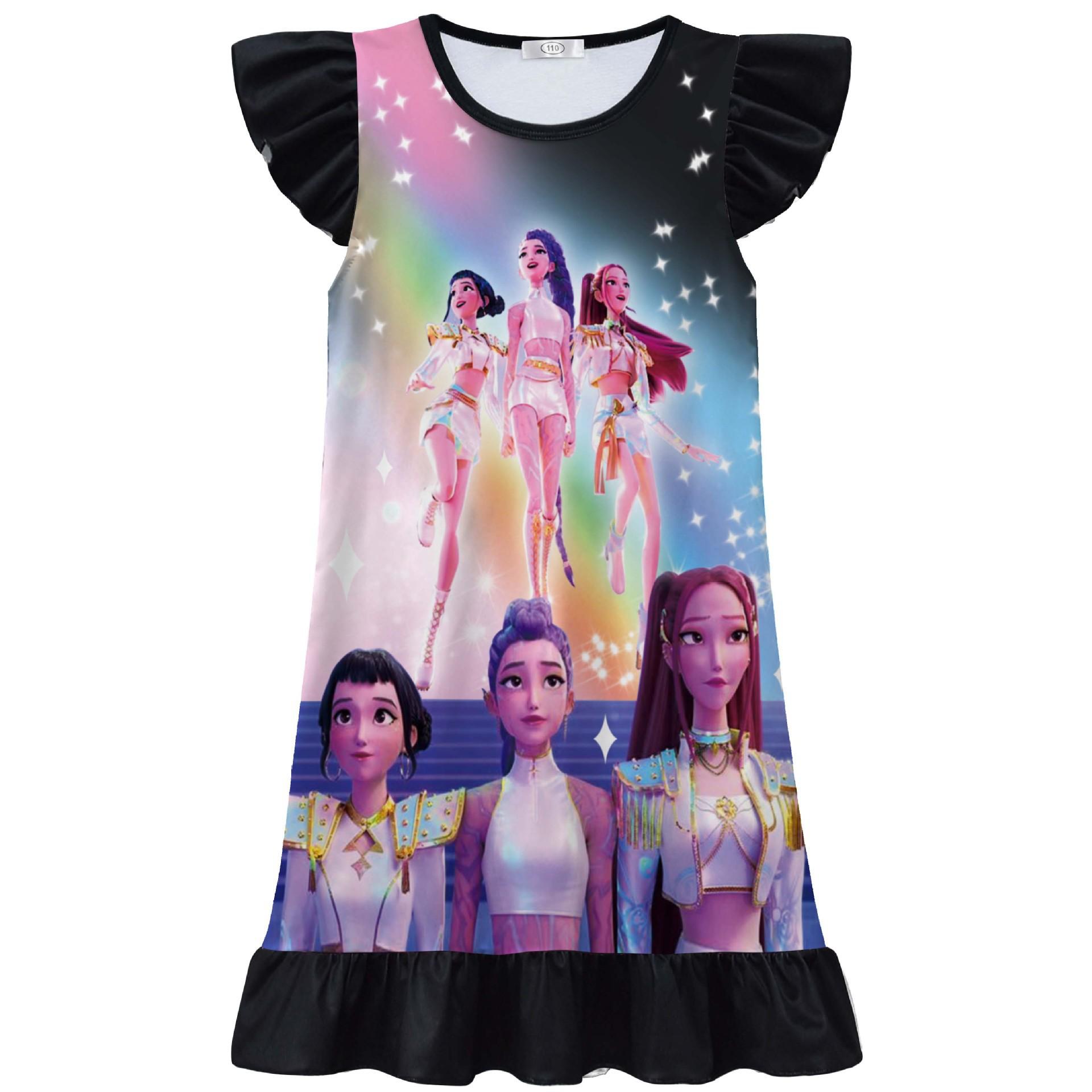 Girls “Hunter Girls” Print Nightgown—Summer Children s Bow-Tie Dress 110cm