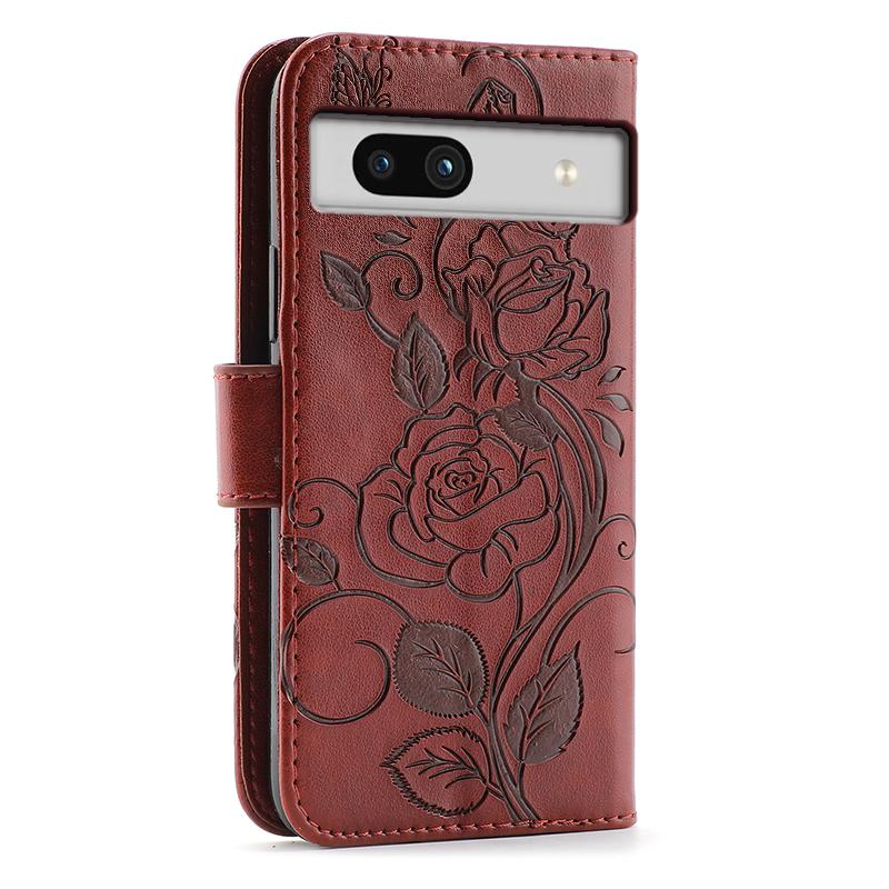 For Google Pixel 7a Case Wallet Stand Imprinted Rose Butterfly PU Leather Phone Cover