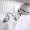 Iridescent AB Aurora Borealis Square Faceted Crystal Charm Drop Earrings Silver Wire Hook Dainty Casual Ladies Accessories