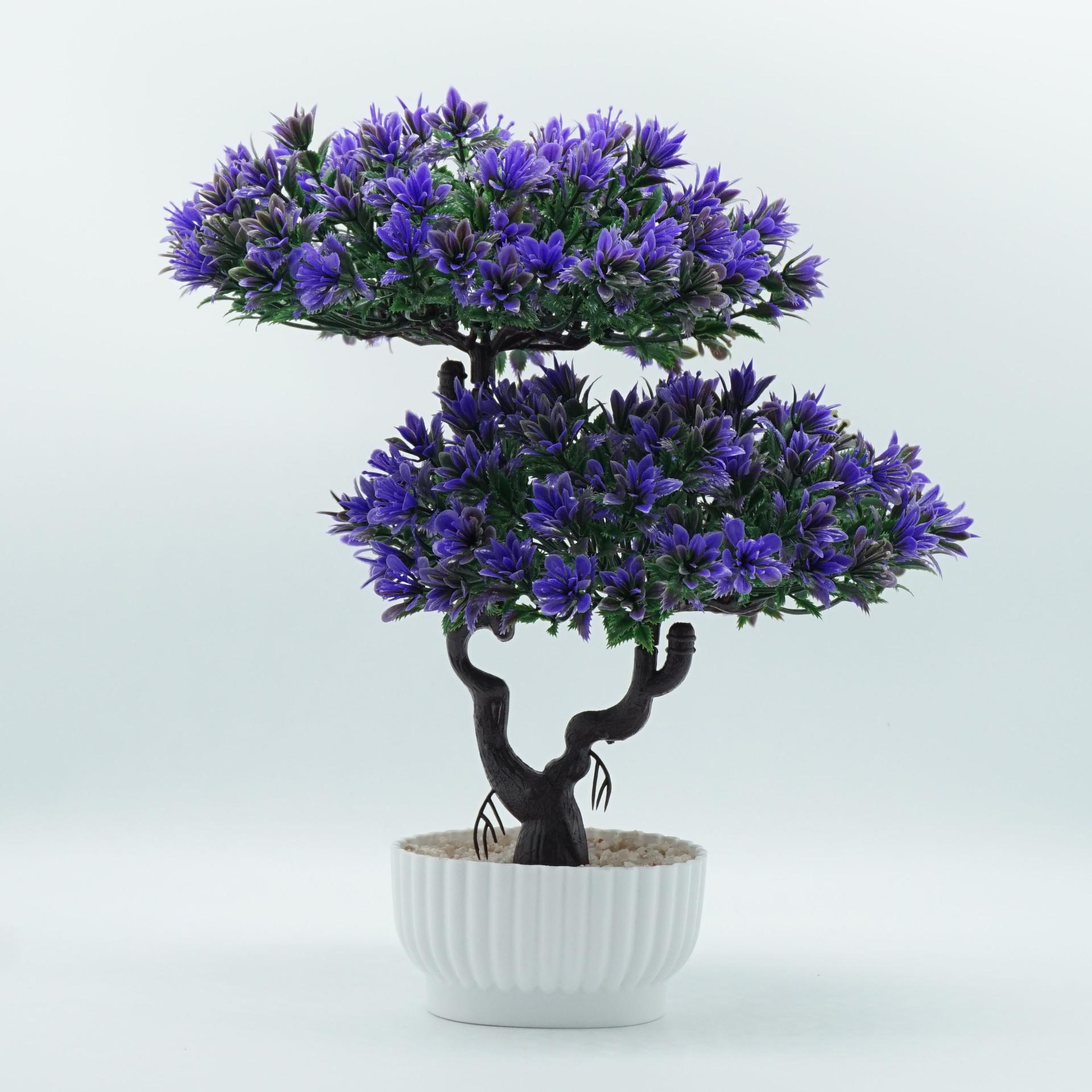

New Artificial Flower Ornaments Welcome Pine Bonsai Desktop Artificial Flower Potted Home Decoration Plastic Flower фиолетовый