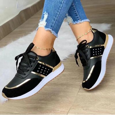 Chaussures Femme Légères Cuir PU Chaussures Décontractées à Lacets Chaussure Vulcanisée Maille Respirante Baskets Chaussures de Course Femme Tenis Mujer