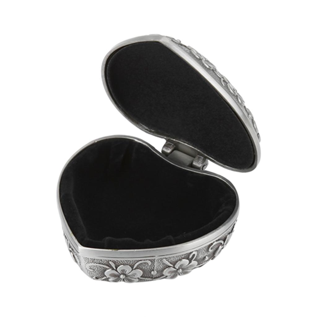 Vintage Jewelry Box Metal Heart Shape Carved Flower Antique Necklace Earring Storage Organizer
