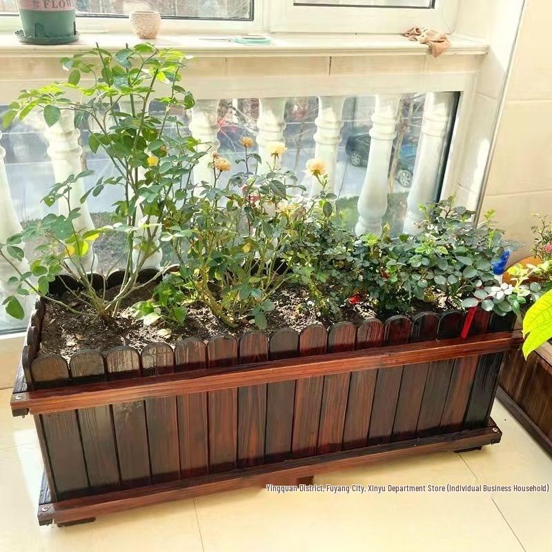 Large Outdoor Rectangular Planter Box - Solid Wood, Anti-Corrosion, Ideal for Flowers or Vegetables On Balcony or Courtyard