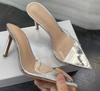 WO Huizhou new European and American women's shoes simple nude transparent one-word high heels thin heels pointed not tired feet versatile