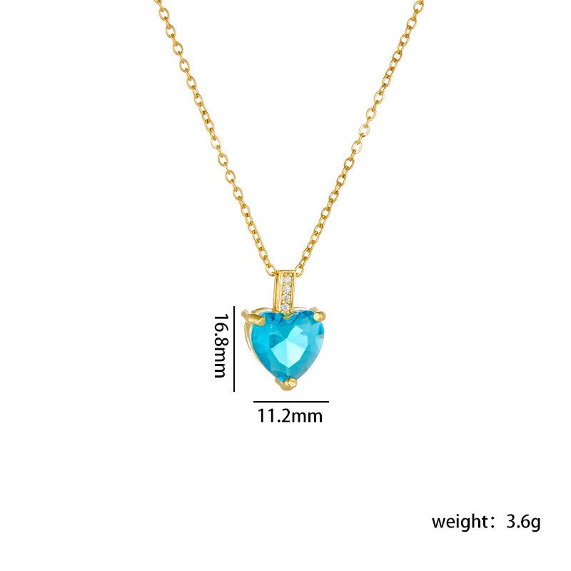 Stainless Steel Chain Simple Colorful Zircon Love Heart Pendant Necklaces for Women Girls Sweet Romantic Jewelry Gifts for Lover