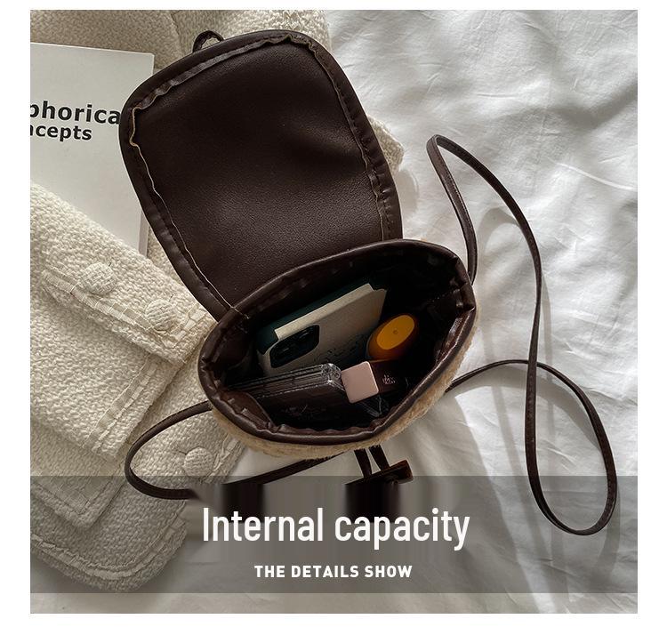 New Women's Plush Lamb Wool Crossbody Bag - Cute, Fashionable, Versatile, and Popular Phone Bag.
