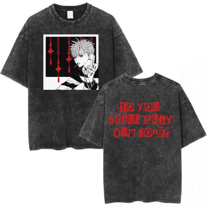 Osaki Anime Vintage Washed T-shirt Men's Women Clothing Harajuku Short Sleeve T-shirts Casual T Shirts