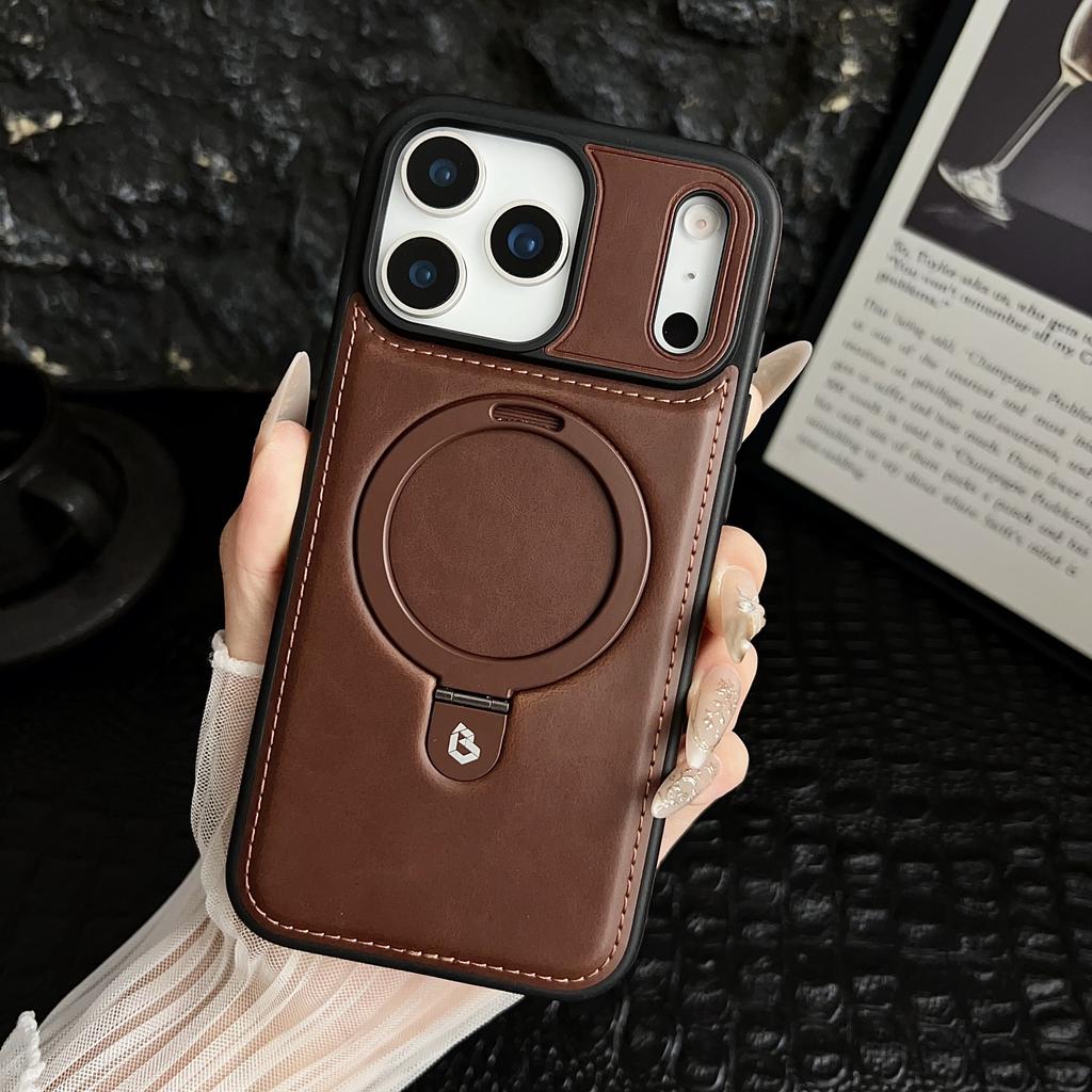 Luxury Business Magnetic Bracket Leather Phone Case for IPhone 18 Pro Max 17 16 Plus 15 14 13 12 Shockproof for Magsafe Cover