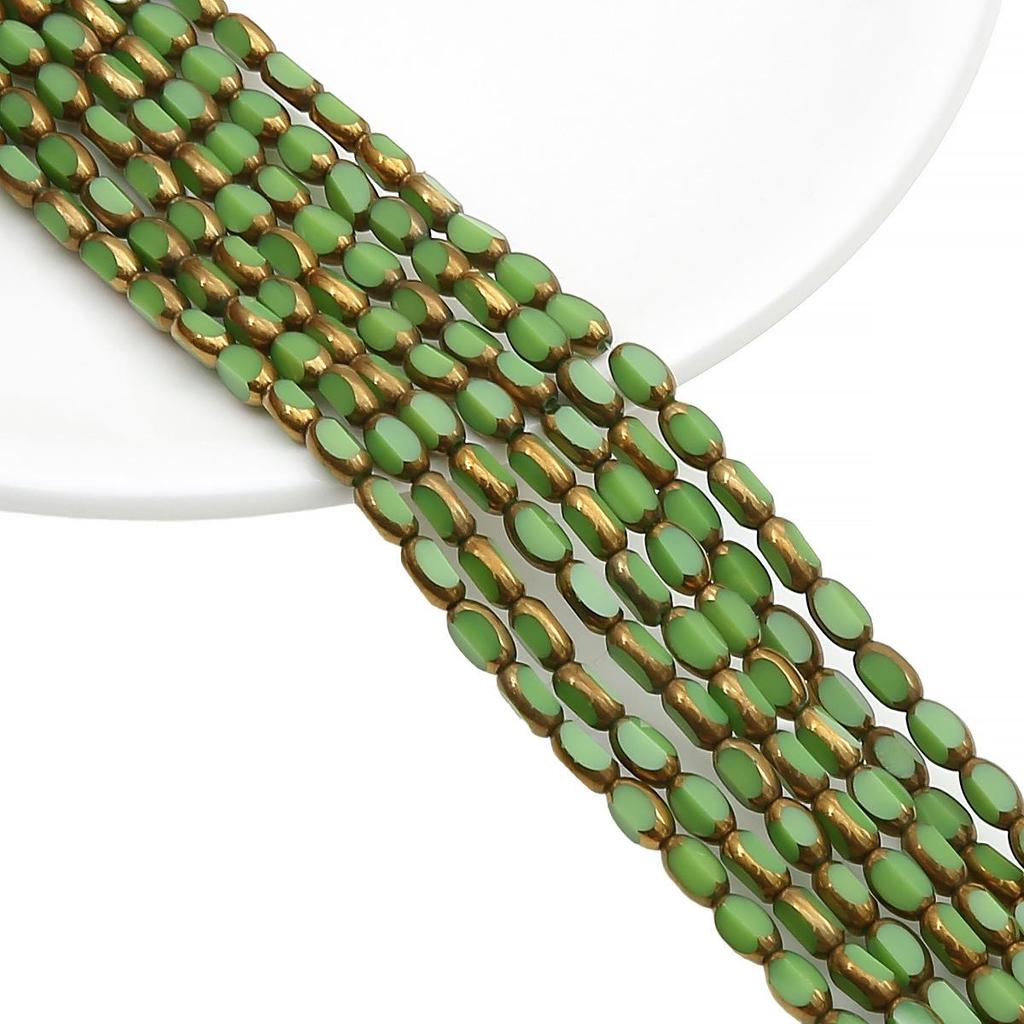 Oval Faceted Gold-Edged Glass Crystal Rice Beads for Jewelry Making