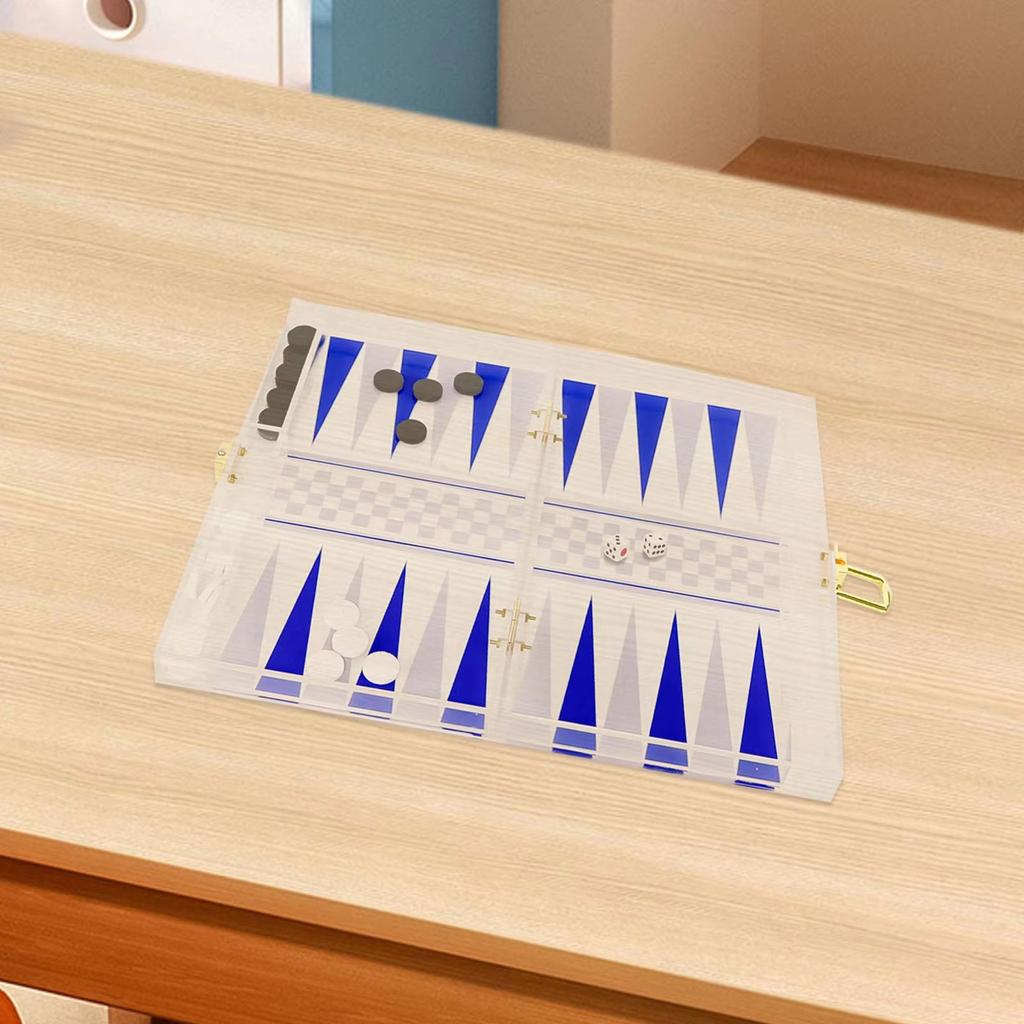 Schach-Backgammon-Brettspiel-Reiseset, zusammenklappbar, tragbares Schachbrett, Strategie-Brettspiel, Würfelbecher für Tischspiele