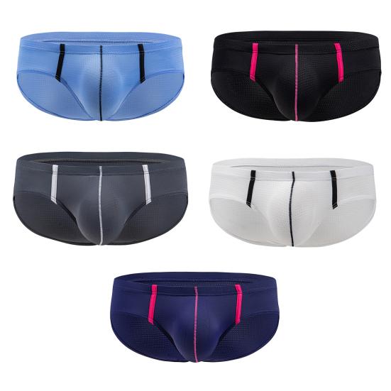 Men Briefs Sexy Low-rise U-Convex Soft Breathable Mesh Panties Patchwork Color Slim Fit Elastic Underwear Daily Wear