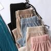 Women's Mid Waist Pleated Chiffon Wide Leg Long Pants High Drape Loose Casual Vacation Trousers