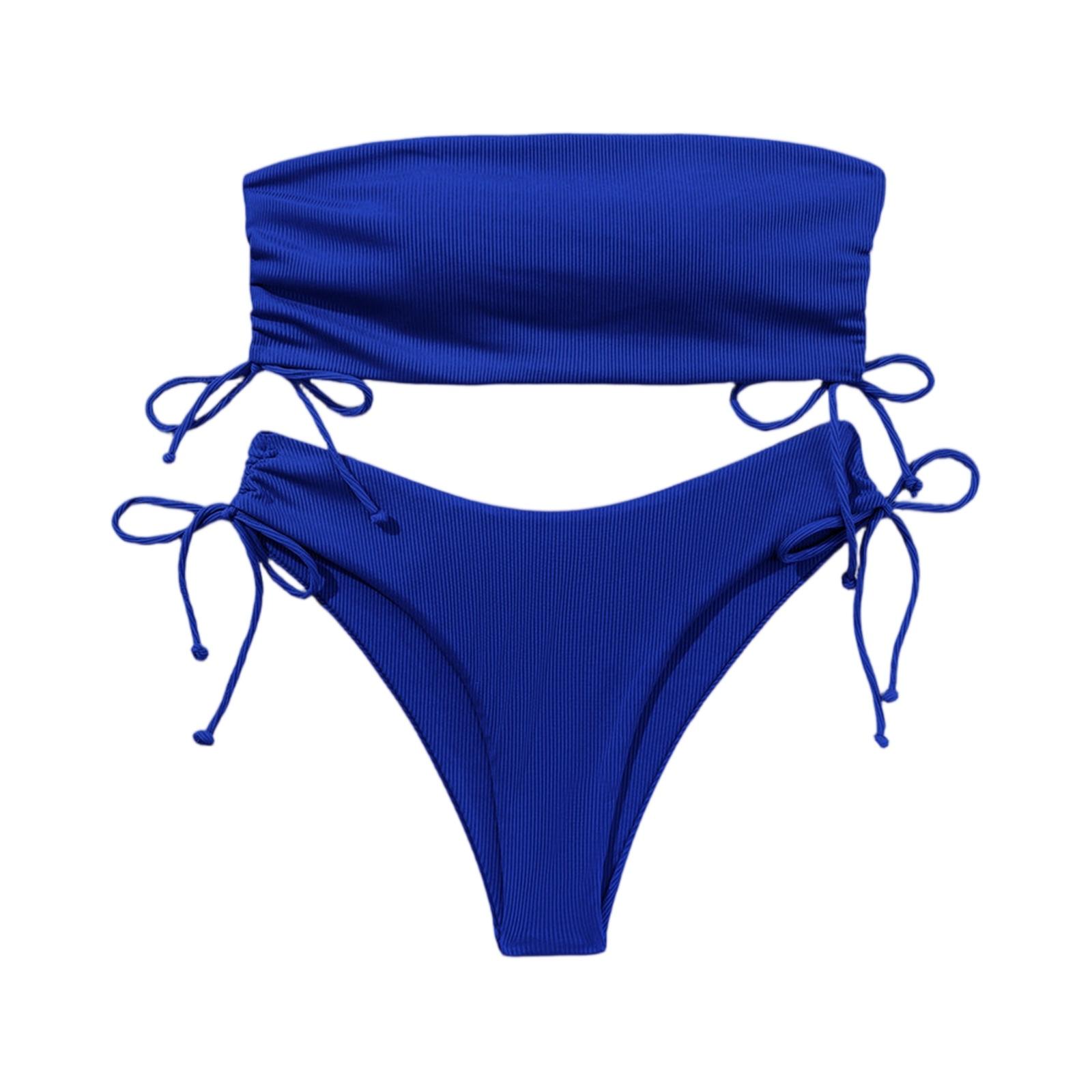 

Women s Color Sexy High-end Strapless Bikini Two-piece Swimsuit L синій