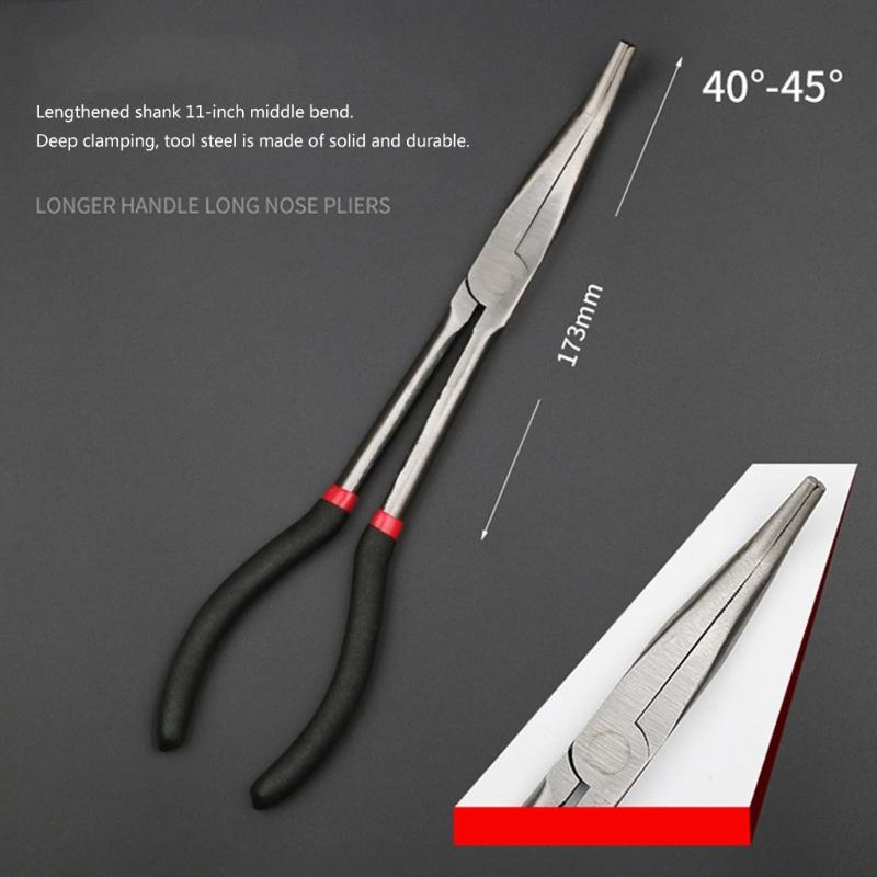 3Pcs Long Nose Pliers Carbon Steel Non-slip Straight Plier 45/25 Degree Bent Nose Pliers for Machinist Engineer HandTool