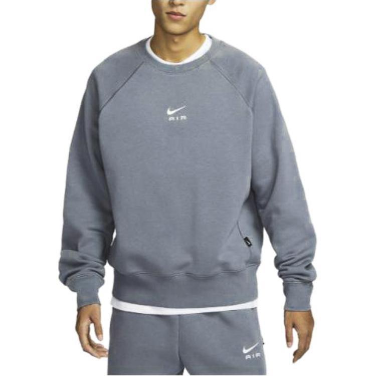 Nike Air Letter Logo Crew Neck Casual Fleece Lined Loose Fit Long Sleeved Sweatshirt Men's Gray FB7204-065
