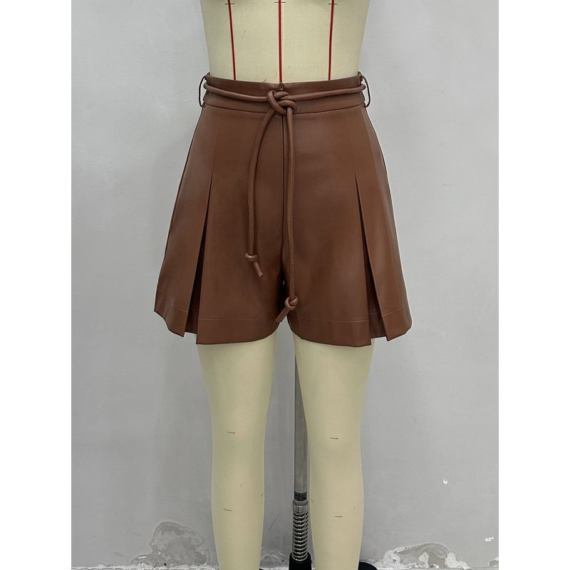 

Модный ветер Новая мода Повседневные Шорты из ПУ кожи с высокой талией и шнуровкой Шорты на шнуровке из ПУ кожи Brown XL