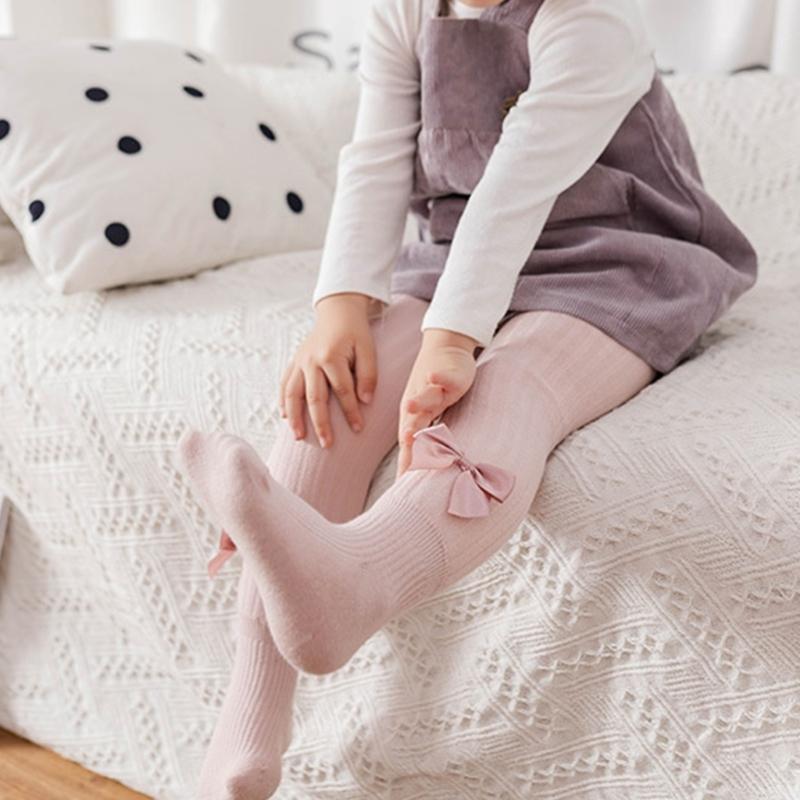 Baby Mädchen Strumpfhose Warm und Weich Kinder Thermo Leggings Einfarbig Schleifchen Dekor Strumpfhose für Kalte Jahreszeiten