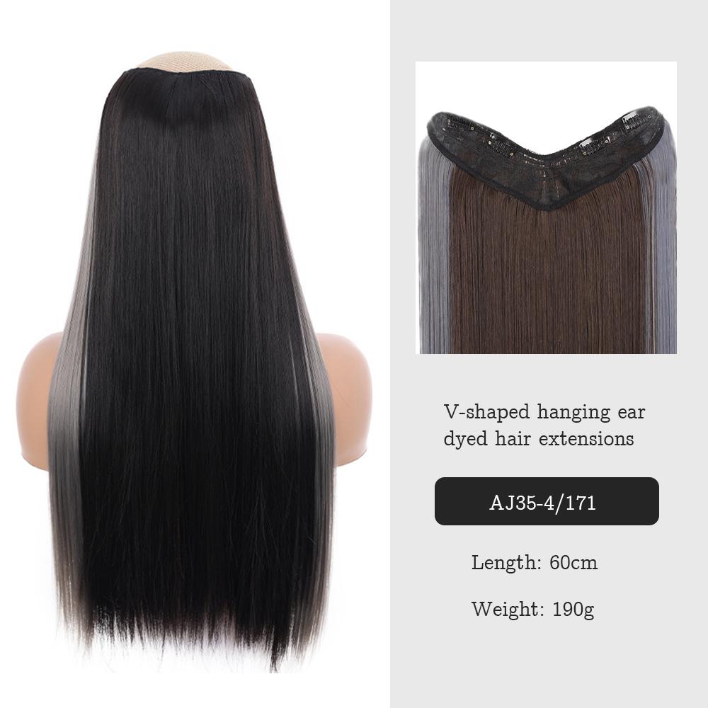 Synthetic Fiber Wig Women's Long Straight Hair Fashion V-shaped One-piece Four-card Wig