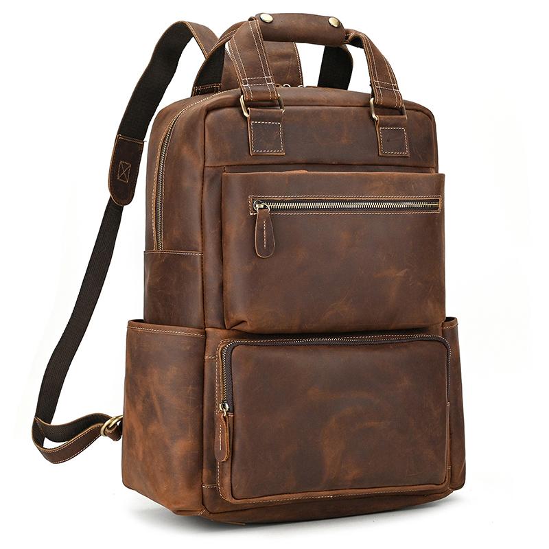 

Luxry Brand Designer Leather Backpack Large Capacity Travel Bag Of Men Male Vintage Fashion Backpack for 15.6 Computer drop ship коричневий